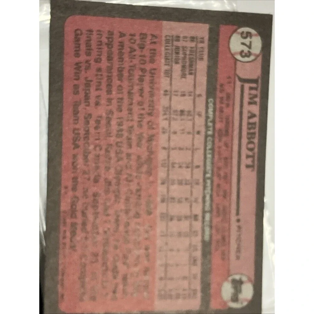 1989 Topps Jim Abbott #573 Collector's Edition (Tiffany) (RC)
